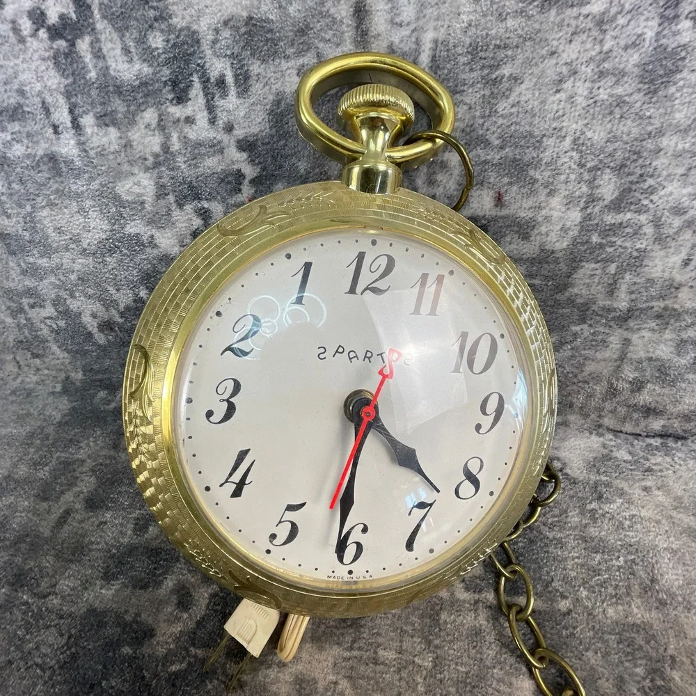 Vtg Spartus Pocket Watch Wall Clock Era Bar Is Open Closed Sign Gold Retro Decor